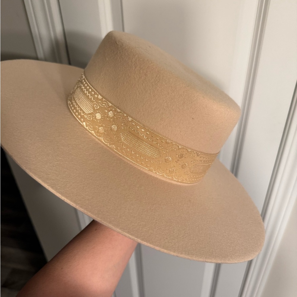 Lack of Color Women's The Sierra Gold Wide-Brimmed Wool Boater Hat  !  NWT